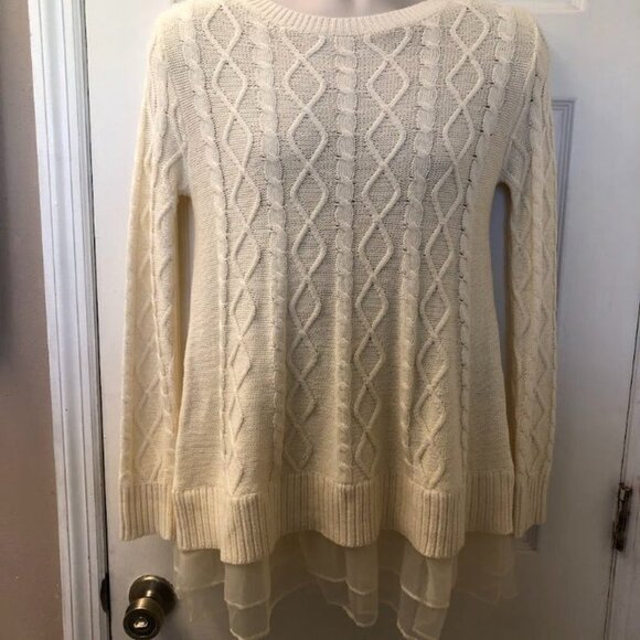 Military Hippie NWT Women's Cable Knit Sweater Layered Cream S/M Jazzy Cozy - Picture 3 of 11